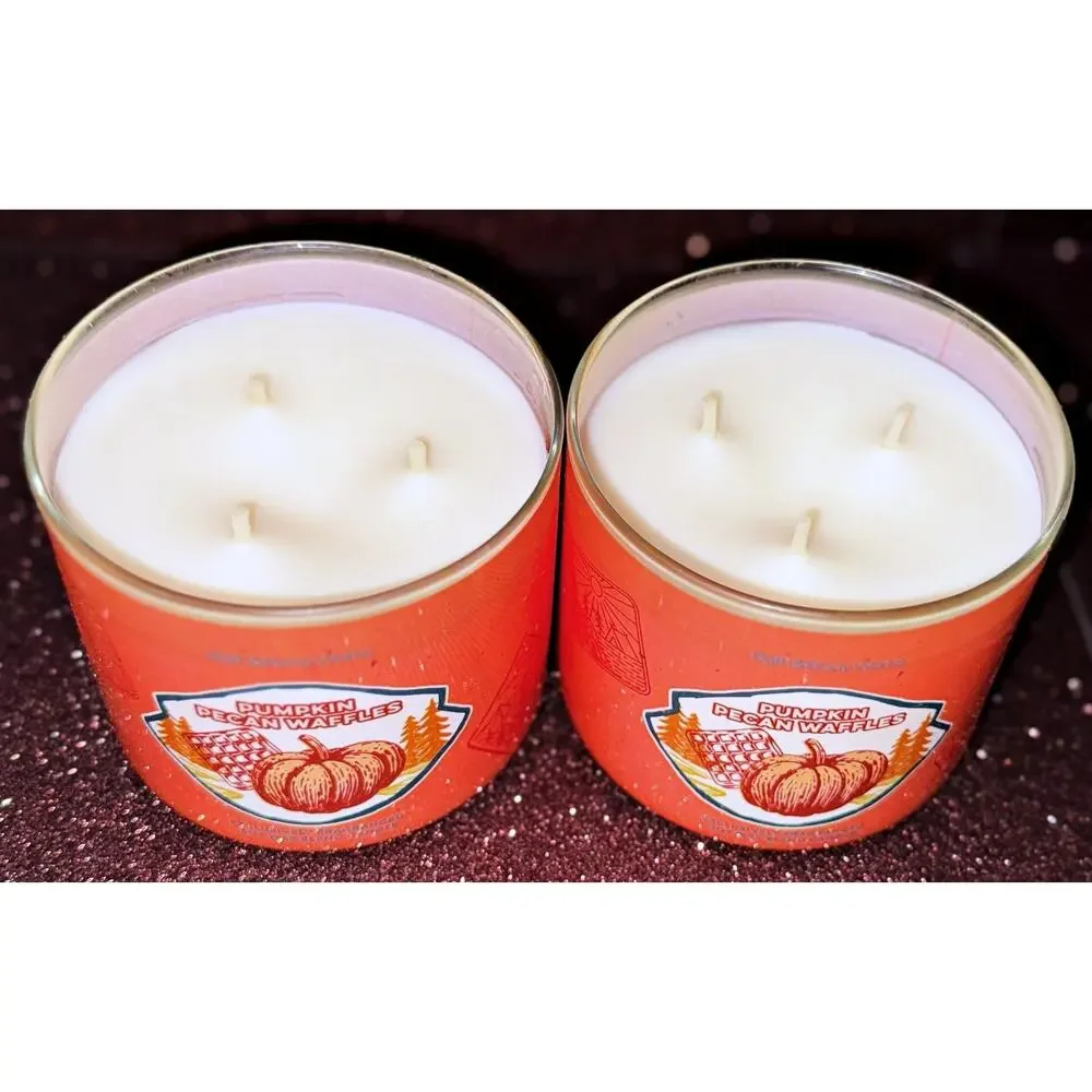 Lot of 2 Bath & Body Works Pumpkin Pecan Waffles Large 3-Wick Candle 14.5oz